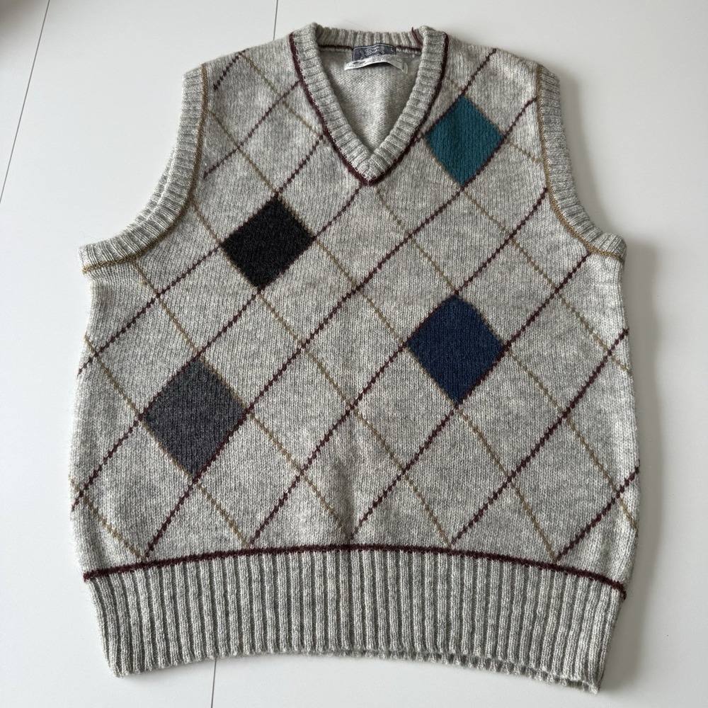 LeTigré Men's‎ Vintage 100% Wool Sweater Vest V Neck Size L